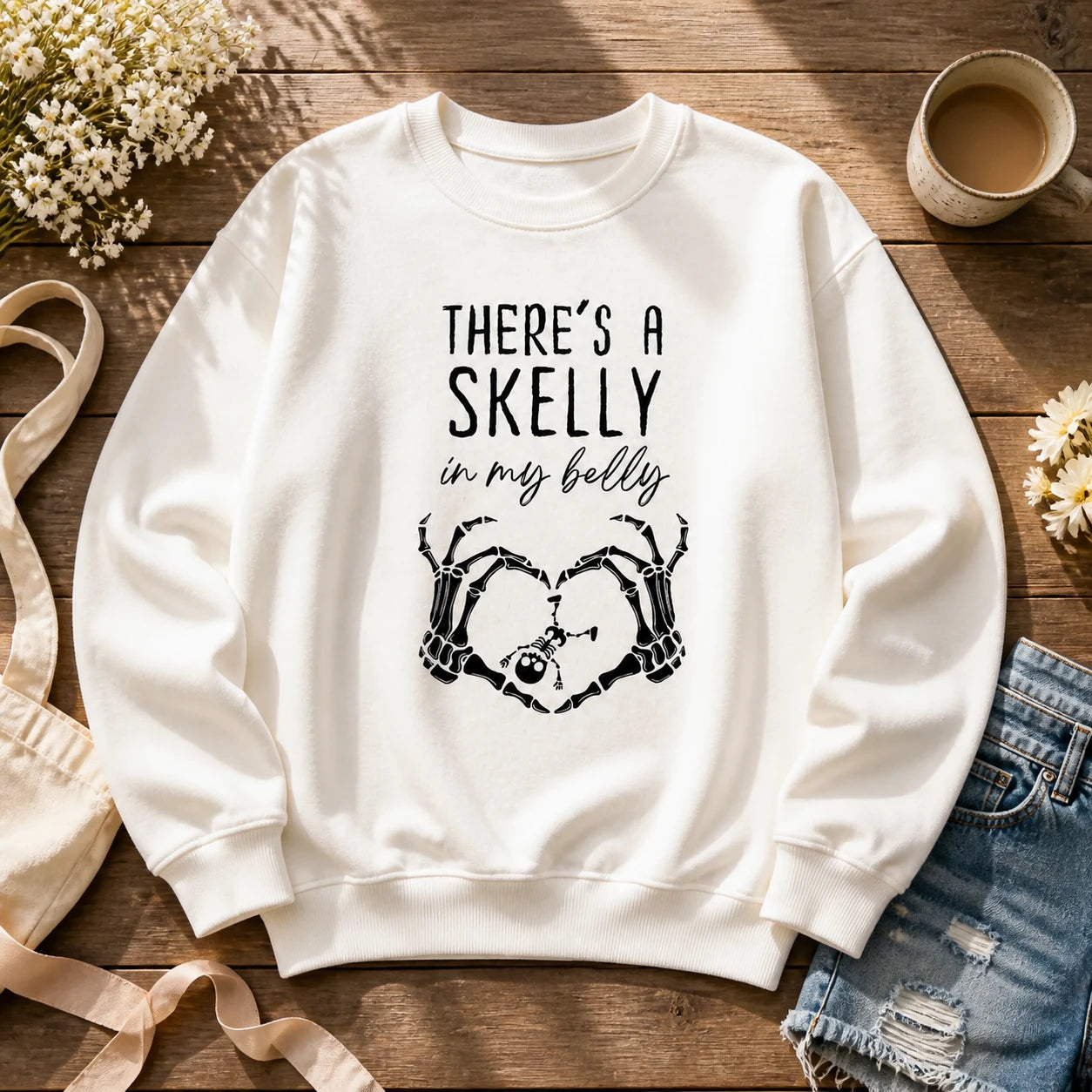There's A Skelly In My Belly Halloween Pregnancy Shirt, Cute Spooky Mama Maternity Announcement Tee