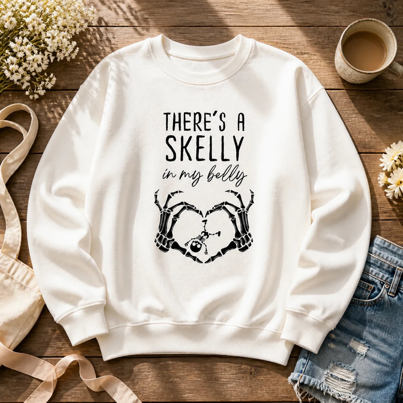 There's A Skelly In My Belly Halloween Pregnancy Shirt, Cute Spooky Mama Maternity Announcement Tee