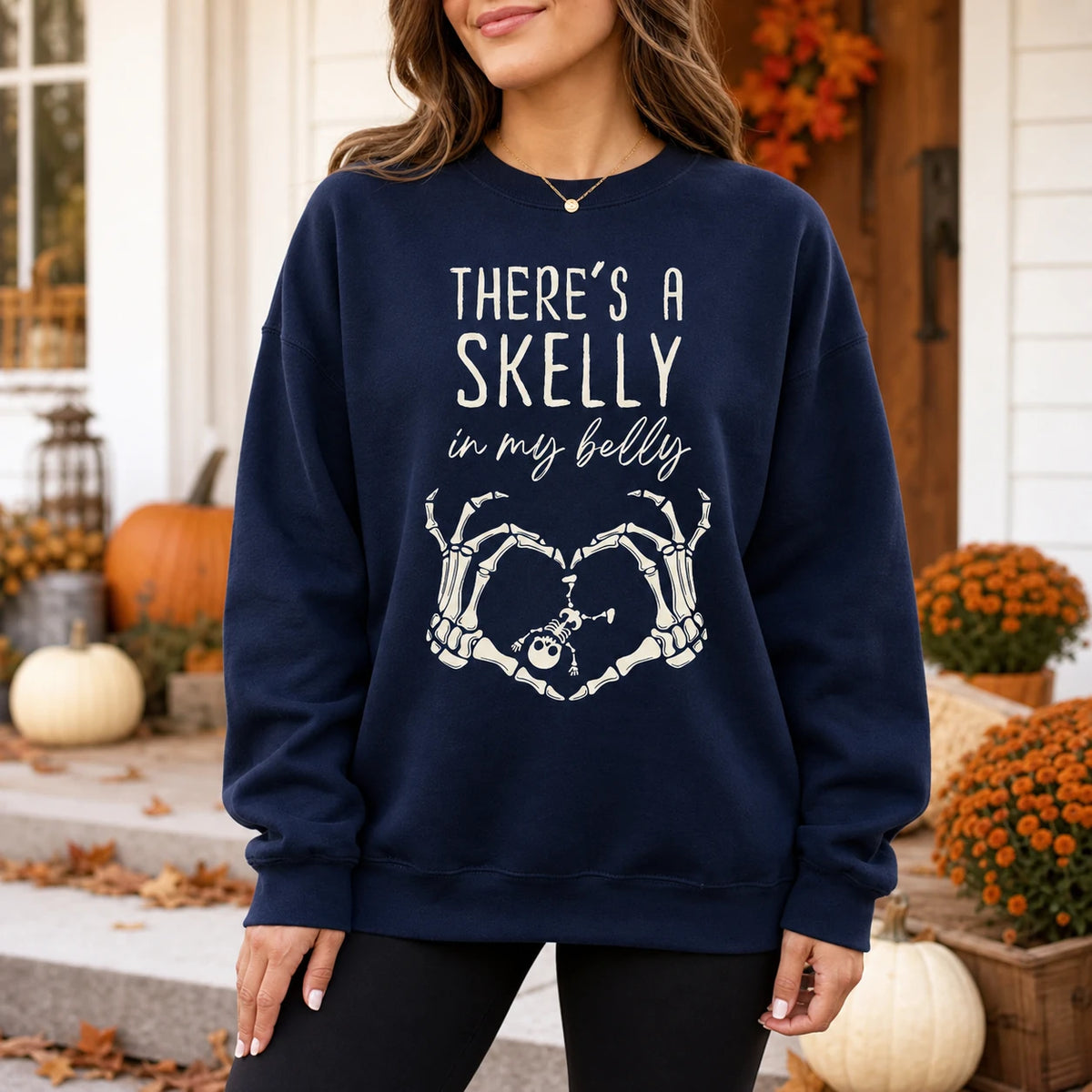 There's A Skelly In My Belly Halloween Pregnancy Shirt, Cute Spooky Mama Maternity Announcement Tee