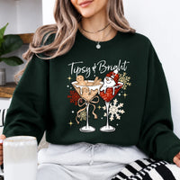 Tipsy And Bright Sweatshirt, Christmas Cocktail Women Cute Holiday Martini Design
