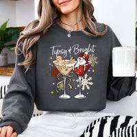 Tipsy And Bright Sweatshirt, Christmas Cocktail Women Cute Holiday Martini Design