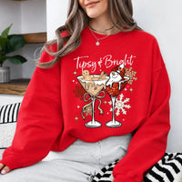 Tipsy And Bright Sweatshirt, Christmas Cocktail Women Cute Holiday Martini Design