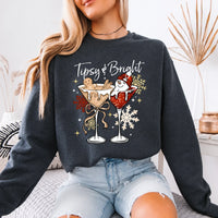 Tipsy And Bright Sweatshirt, Christmas Cocktail Women Cute Holiday Martini Design