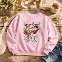 Tipsy And Bright Sweatshirt, Cute Christmas Cocktail Holiday Drink Design