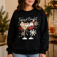 Tipsy And Bright Sweatshirt, Cute Christmas Cocktail Holiday Drink Design