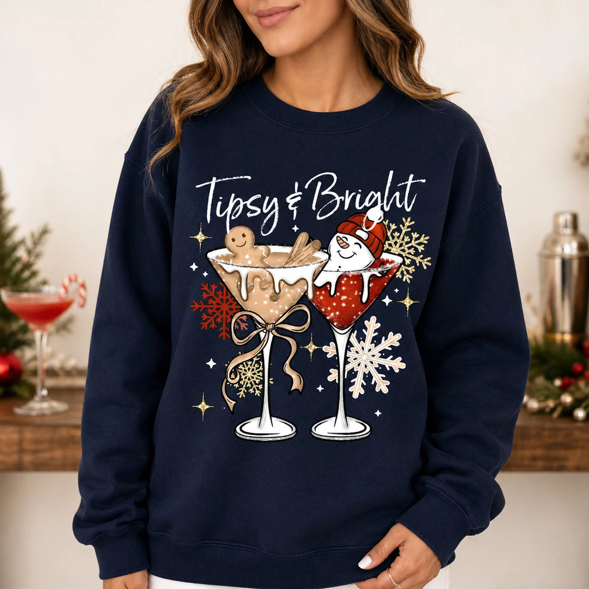Tipsy And Bright Sweatshirt, Cute Christmas Cocktail Holiday Drink Design