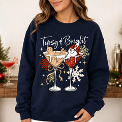 Tipsy And Bright Sweatshirt, Cute Christmas Cocktail Holiday Drink Design
