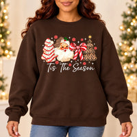 Tis The Season Christmas Sweatshirt, Vintage Santa and Leopard Print Holiday Design, Red Bow and Christmas Trees, Festive Gift for Women