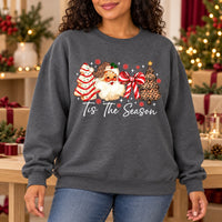 Tis The Season Christmas Sweatshirt, Vintage Santa and Leopard Print Holiday Design, Red Bow and Christmas Trees, Festive Gift for Women