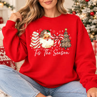 Tis The Season Christmas Sweatshirt, Vintage Santa and Leopard Print Holiday Design, Red Bow and Christmas Trees, Festive Gift for Women