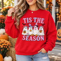Tis The Season Cute Ghost Graphic Sweatshirt & T-Shirt Retro Pastel Spooky Season Apparel for Women