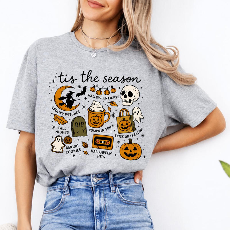 Tis The Season Halloween Spooky Season Sweatshirt and T-Shirt Fall Autumn Cozy Women Retro Cute Doodle