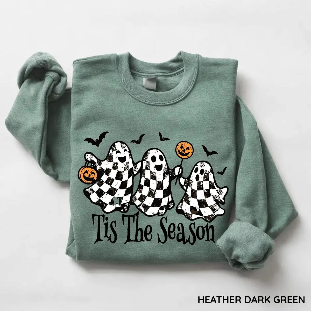 Tis The Season Halloween Sweatshirt Checkered Ghost Tis The Season Fall Spooky Season Women Retro