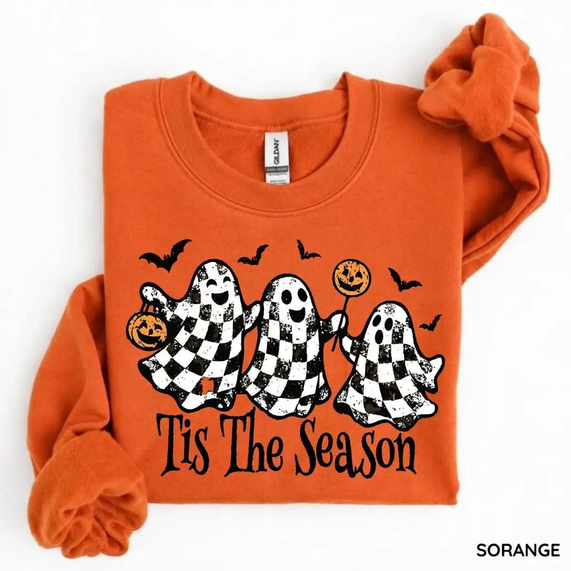 Tis The Season Halloween Sweatshirt Checkered Ghost Tis The Season Fall Spooky Season Women Retro