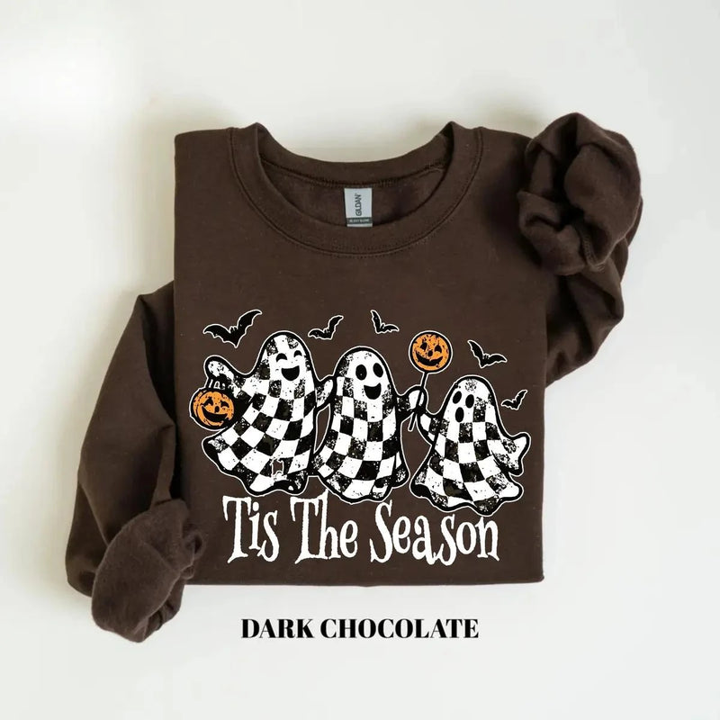 Tis The Season Halloween Sweatshirt Checkered Ghost Tis The Season Fall Spooky Season Women Retro