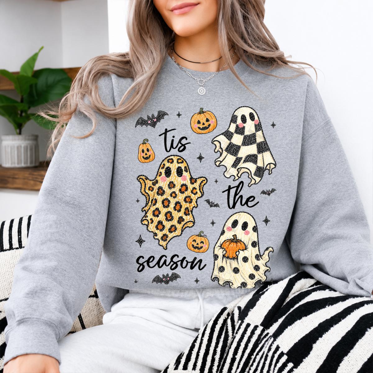 Tis The Season Halloween Sweatshirt, Cute Retro Patterned Ghost, Trendy Fall Spooky Season Gift