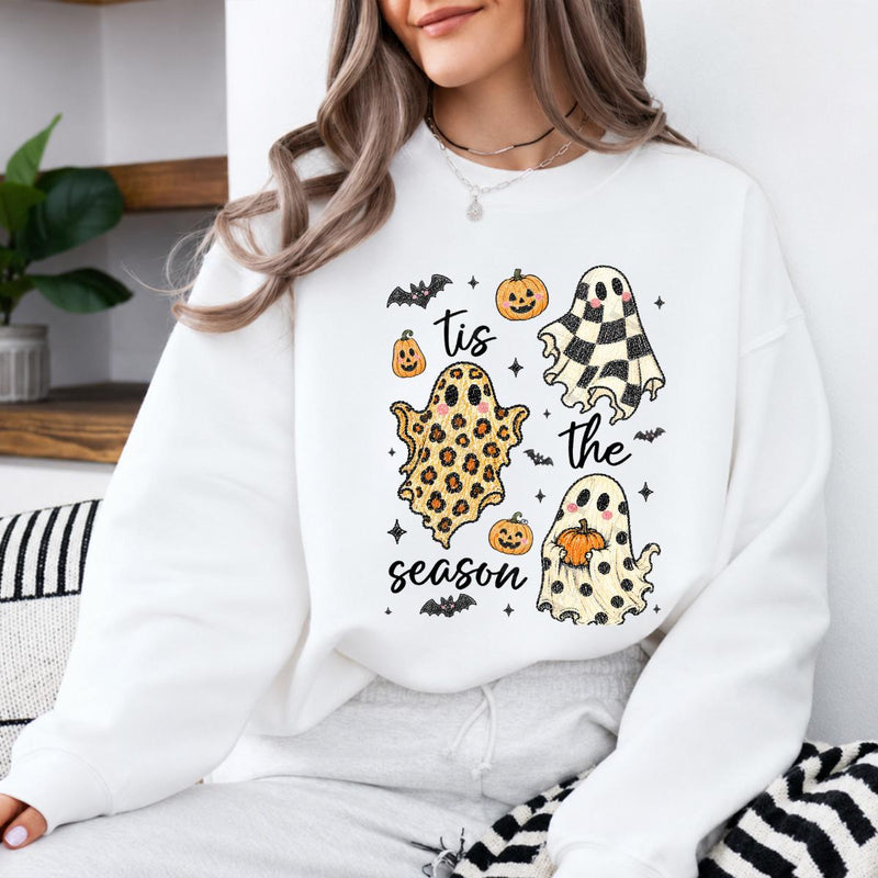 Tis The Season Halloween Sweatshirt, Cute Retro Patterned Ghost, Trendy Fall Spooky Season Gift