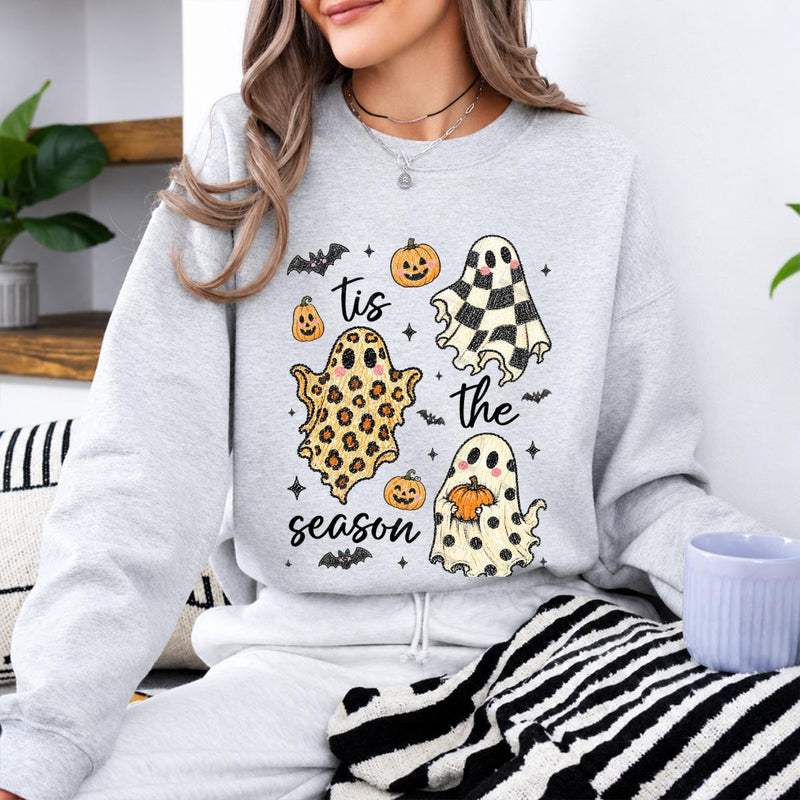Tis The Season Halloween Sweatshirt, Cute Retro Patterned Ghost, Trendy Fall Spooky Season Gift