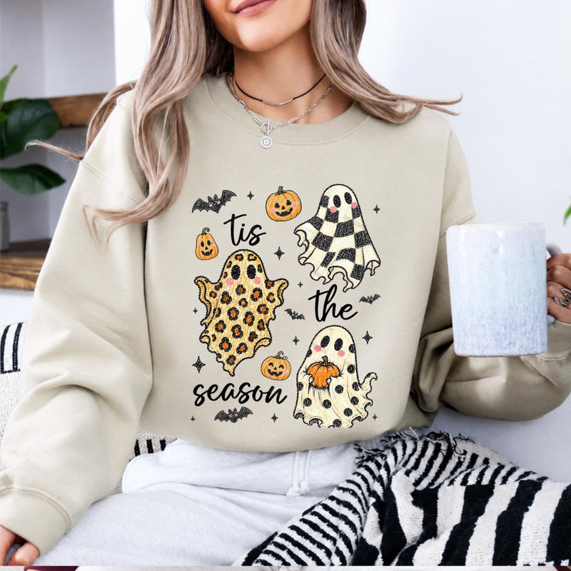 Tis The Season Halloween Sweatshirt, Cute Retro Patterned Ghost, Trendy Fall Spooky Season Gift