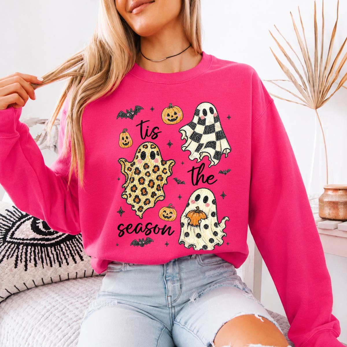 Tis The Season Halloween Sweatshirt, Cute Retro Patterned Ghost, Trendy Fall Spooky Season Gift