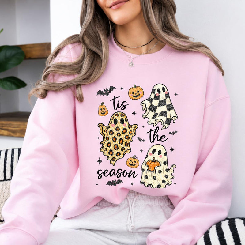 Tis The Season Halloween Sweatshirt, Cute Retro Patterned Ghost, Trendy Fall Spooky Season Gift