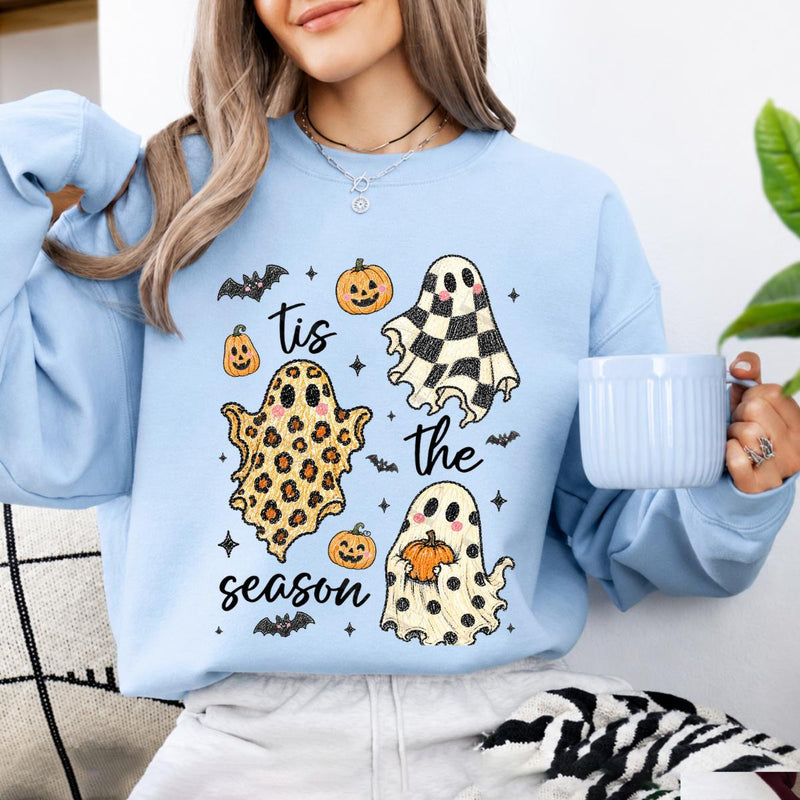 Tis The Season Halloween Sweatshirt, Cute Retro Patterned Ghost, Trendy Fall Spooky Season Gift