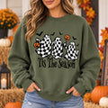 Tis The Season Halloween Sweatshirt, Retro Checkered Ghost Graphic, Spooky Season Fall Outfit for Women