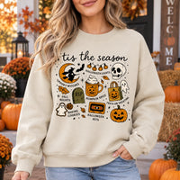 Tis The Season Halloween Sweatshirt & T-Shirt Women Retro Spooky Fall Doodle Graphic Casual Outfit