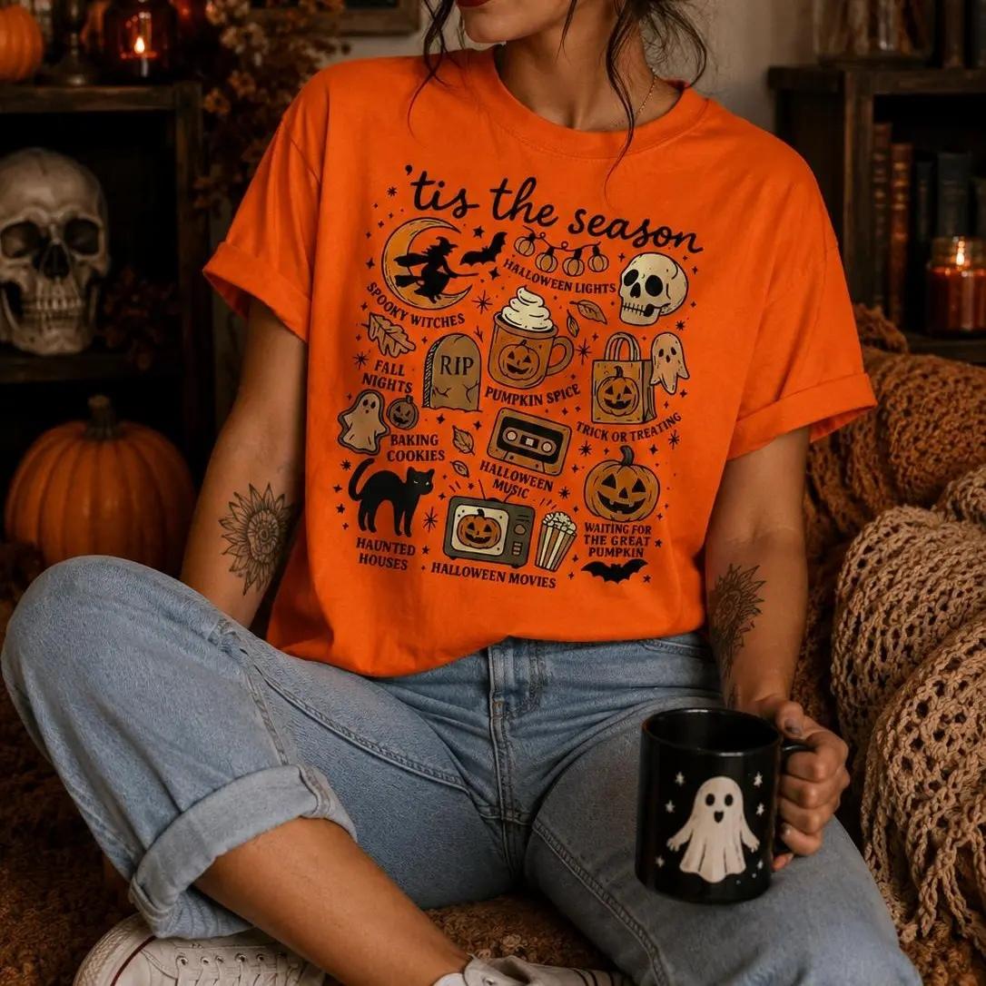 Tis The Season Halloween T-Shirt Spooky Season Fall Activities Trick Or Treat Women Retro Vintage Graphic