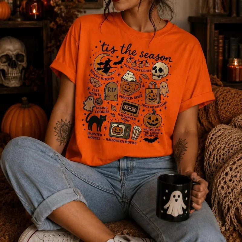 Tis The Season Halloween T-Shirt Spooky Season Fall Activities Trick Or Treat Women Retro Vintage Graphic