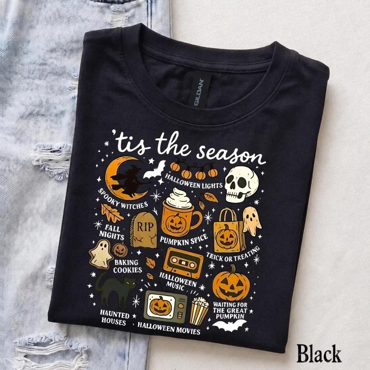 Tis The Season Halloween T-Shirt Spooky Season Fall Activities Trick Or Treat Women Retro Vintage Graphic