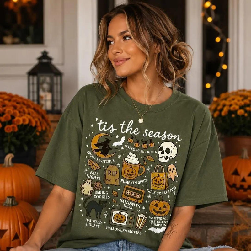 Tis The Season Halloween T-Shirt Spooky Season Fall Activities Trick Or Treat Women Retro Vintage Graphic