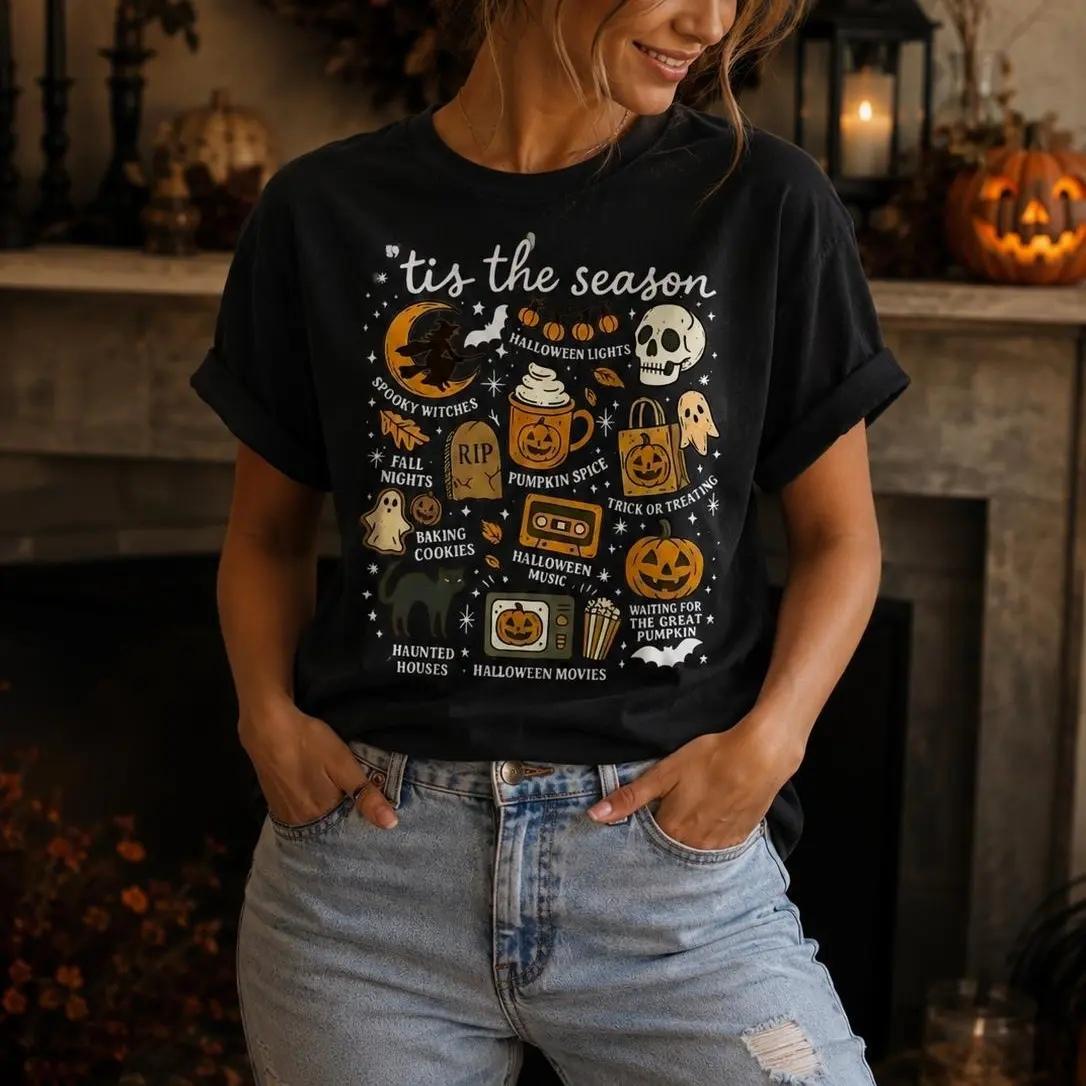 Tis The Season Halloween T-Shirt Spooky Season Fall Activities Trick Or Treat Women Retro Vintage Graphic