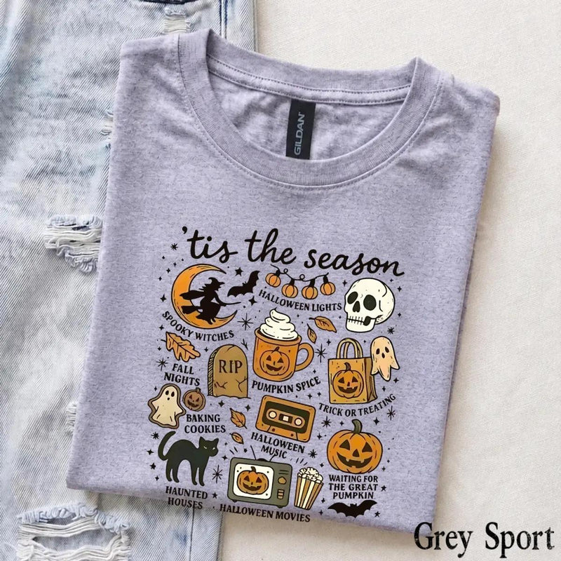 Tis The Season Halloween T-Shirt Spooky Season Fall Activities Trick Or Treat Women Retro Vintage Graphic