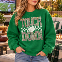 Touch Down Football Game Day Sweatshirt Vintage Camo Checkered Football Season Graphic