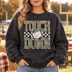 Touch Down Football Game Day Sweatshirt Vintage Camo Checkered Football Season Graphic