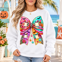 Tropical Beach Ghost Bow Summerween Graphic Sweatshirt & T-Shirt Retro Spooky Vacation Top