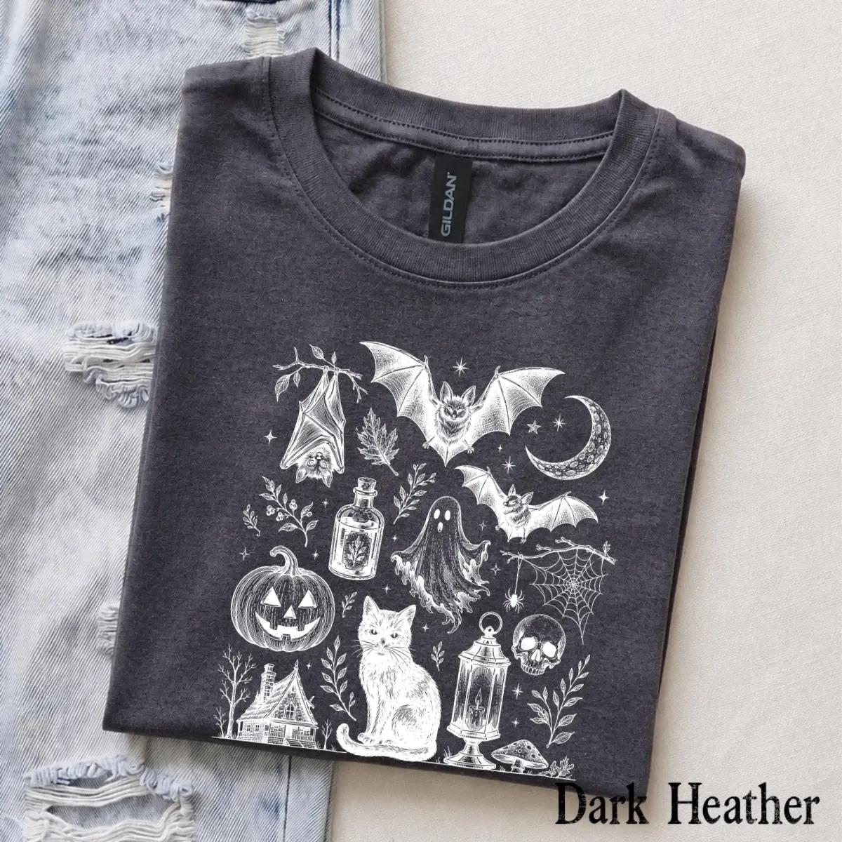 Vintage Halloween Spooky Tattoo Flash T-Shirt Halloween Fall Women Goth Witchy Retro
