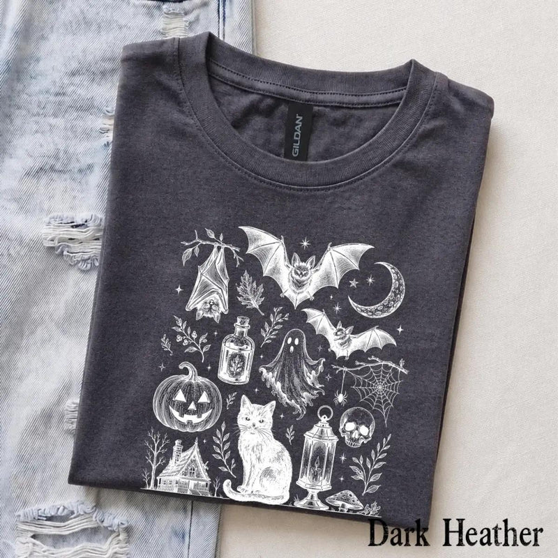 Vintage Halloween Spooky Tattoo Flash T-Shirt Halloween Fall Women Goth Witchy Retro