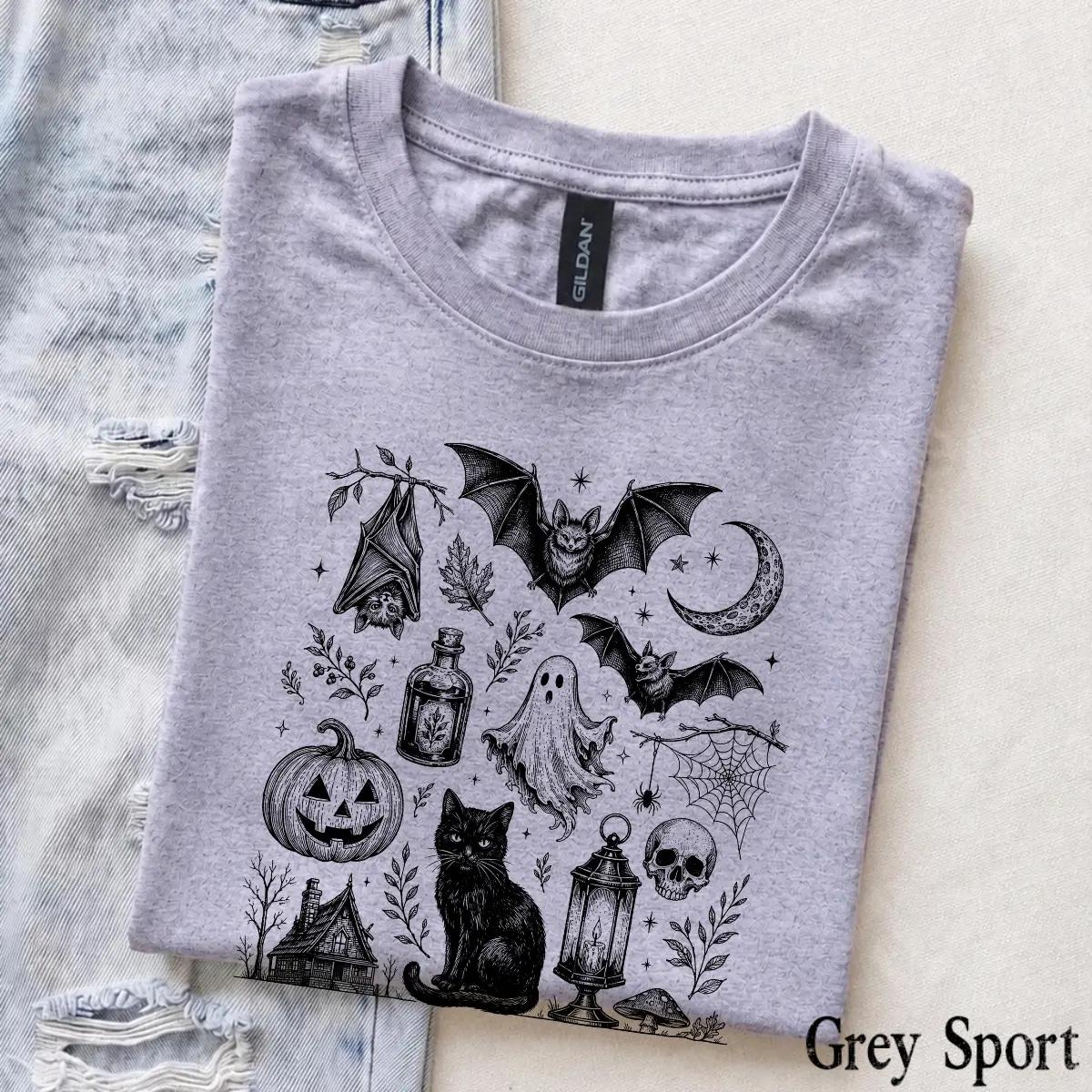 Vintage Halloween Spooky Tattoo Flash T-Shirt Halloween Fall Women Goth Witchy Retro