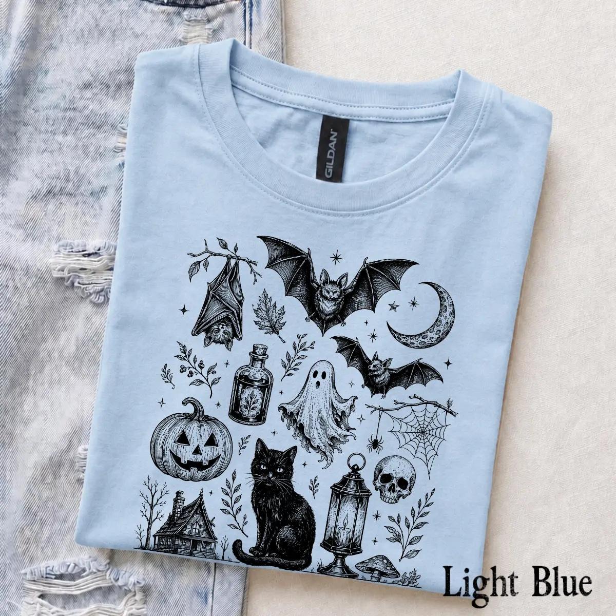 Vintage Halloween Spooky Tattoo Flash T-Shirt Halloween Fall Women Goth Witchy Retro