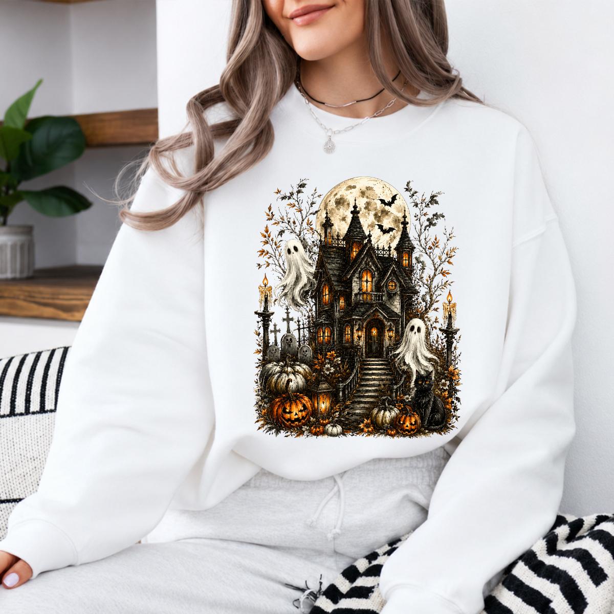 Vintage Haunted House Spooky Mansion Sweatshirt and T-Shirt Halloween Spooky Season Unisex Vintage Gothic