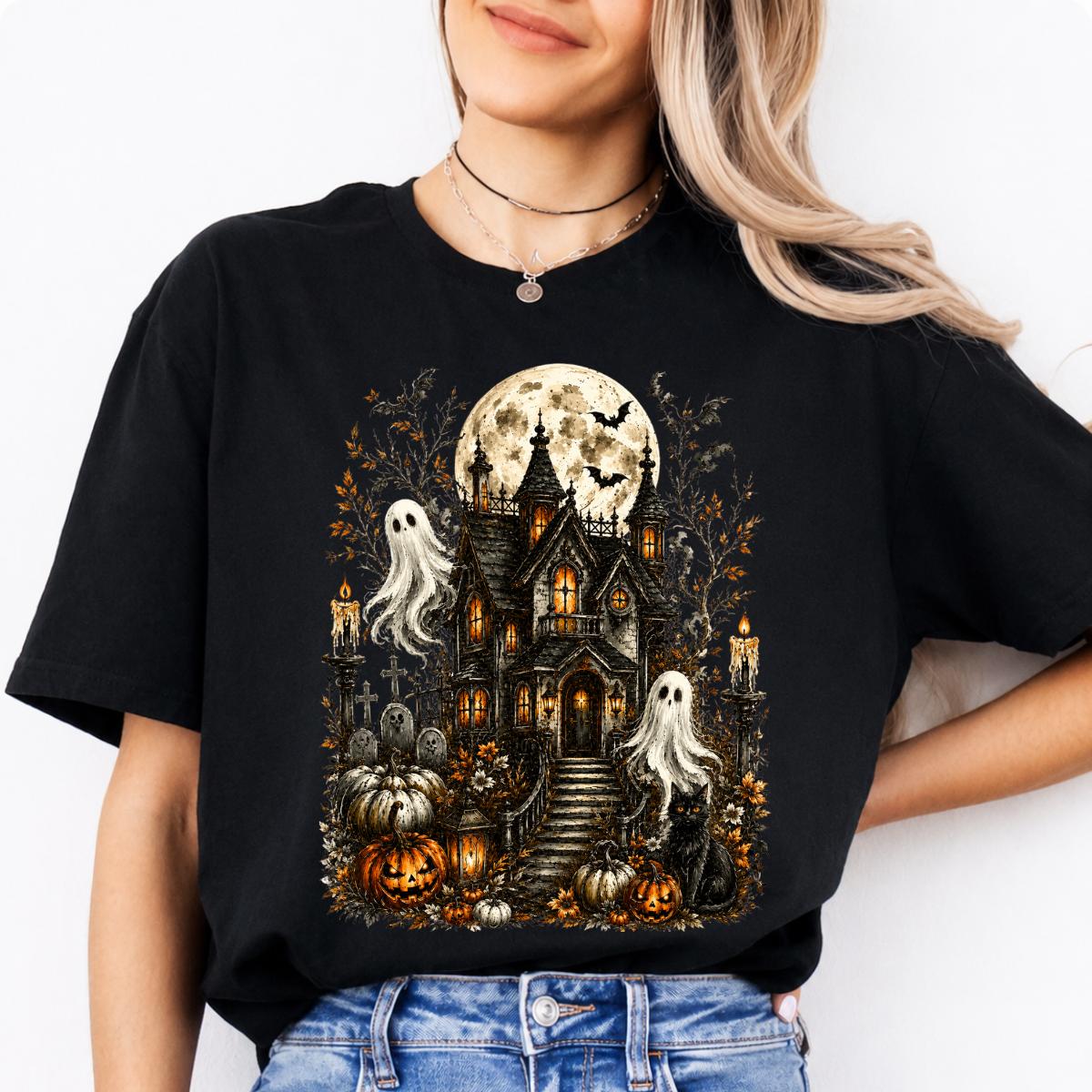 Vintage Haunted House Spooky Mansion Sweatshirt and T-Shirt Halloween Spooky Season Unisex Vintage Gothic