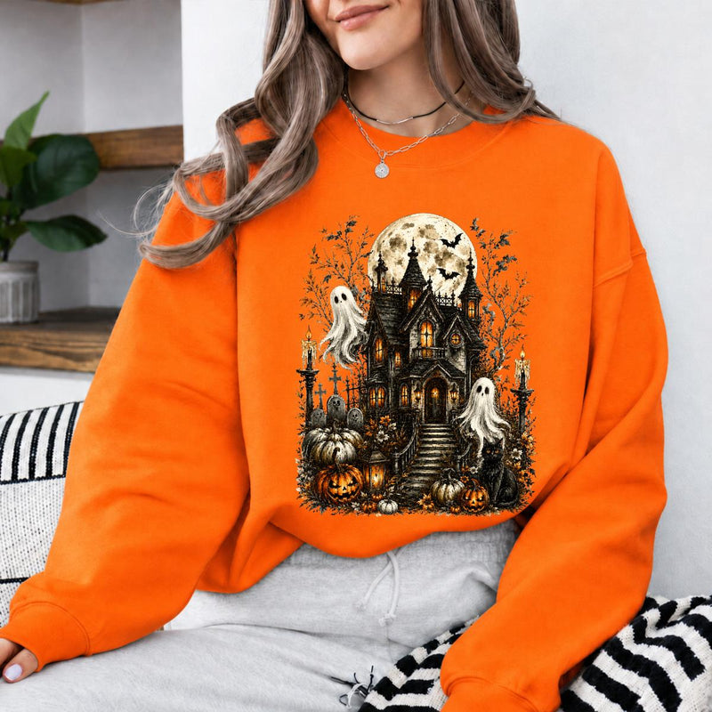 Vintage Haunted House Spooky Mansion Sweatshirt and T-Shirt Halloween Spooky Season Unisex Vintage Gothic