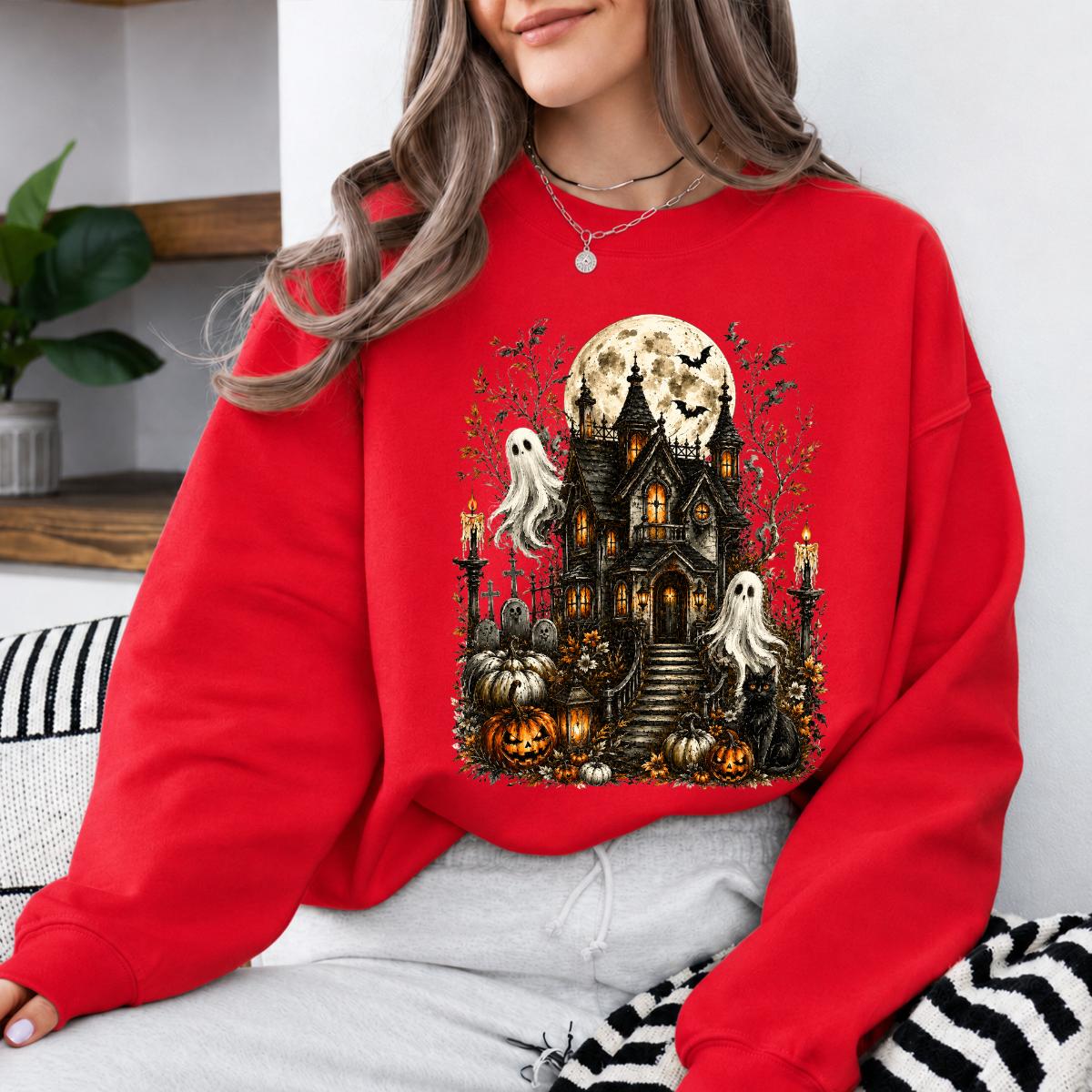 Vintage Haunted House Spooky Mansion Sweatshirt and T-Shirt Halloween Spooky Season Unisex Vintage Gothic