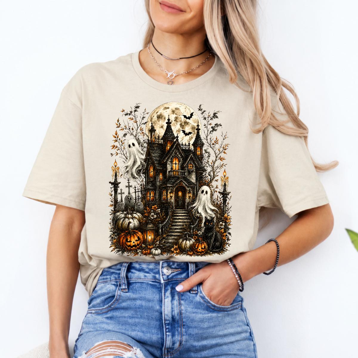 Vintage Haunted House Spooky Mansion Sweatshirt and T-Shirt Halloween Spooky Season Unisex Vintage Gothic