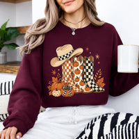 Western Fall Pumpkin Boots Sweatshirt, Rustic Country Autumn Thanksgiving Gift for Women