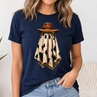 Western Ghost T-Shirt Cow Print Cowboy Ghost Spooky Season Women Country Retro