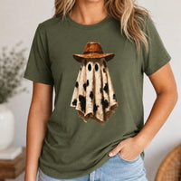 Western Ghost T-Shirt Cow Print Cowboy Ghost Spooky Season Women Country Retro