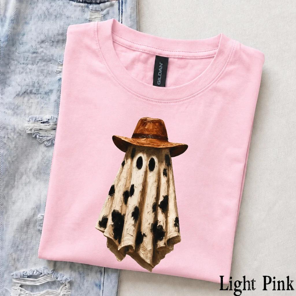 Western Ghost T-Shirt Cow Print Cowboy Ghost Spooky Season Women Country Retro